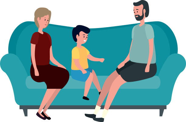 可爱的祖父母夫妇和孙子在沙发上图片下载