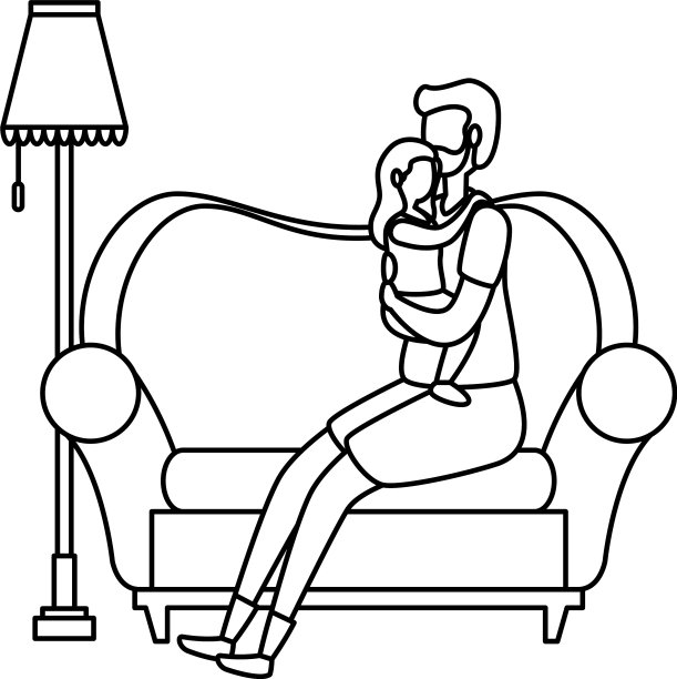 可爱的爷爷和孙女坐在沙发上图片下载