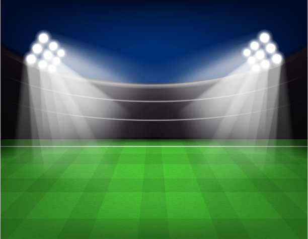 足球场绿草如茵，灯火通明图片下载