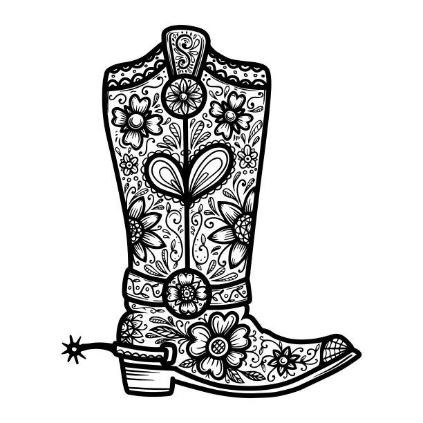 牛仔靴带有花卉图案设计元素图片下载