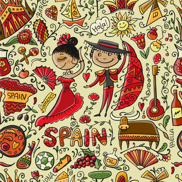 旅行到西班牙无缝模式为您设计图片下载