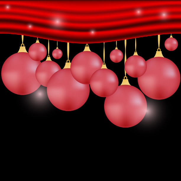 圣诞背景红窗帘和球图片下载