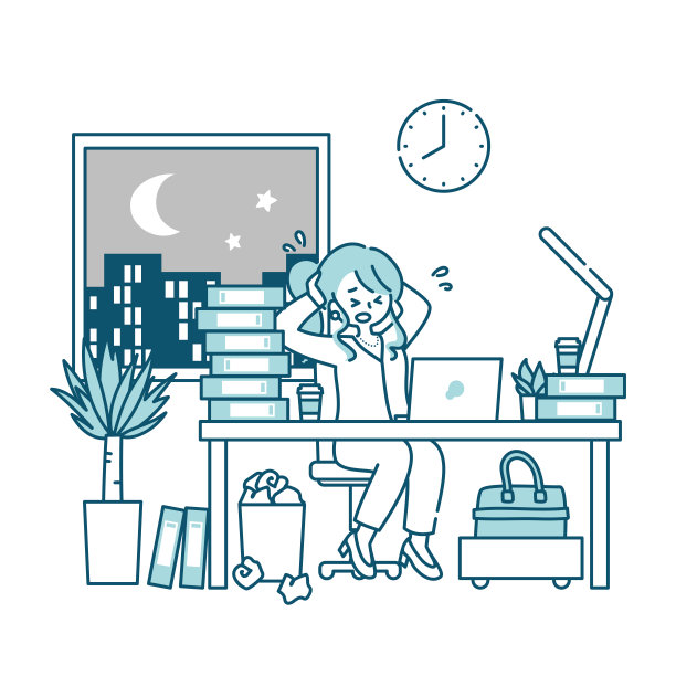 一天(一夜)在办公室电脑前工作的女人图片下载