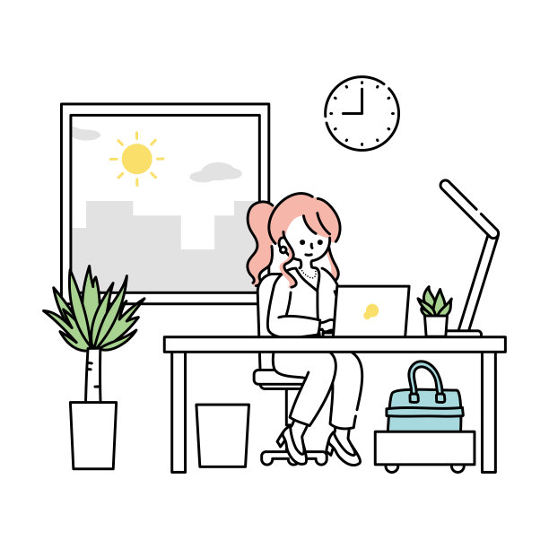 在办公室电脑前工作的女人的一天(早上)图片下载