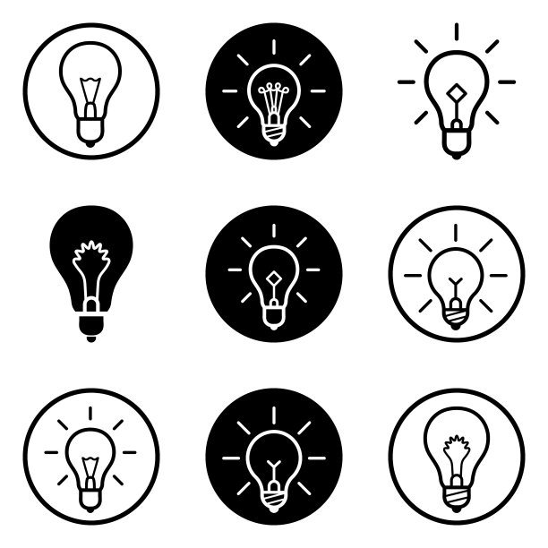 灯泡3平面图标设置孤立在白色背景图片下载