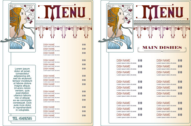 咖啡馆或餐厅菜单模板图片下载
