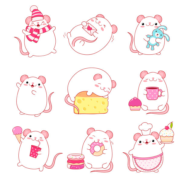 收集可爱的小白鼠卡哇伊风格图片下载