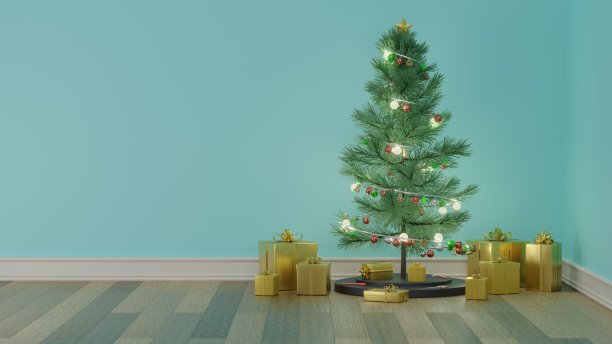 圣诞房间庆祝节日节日3D渲染插图图片下载