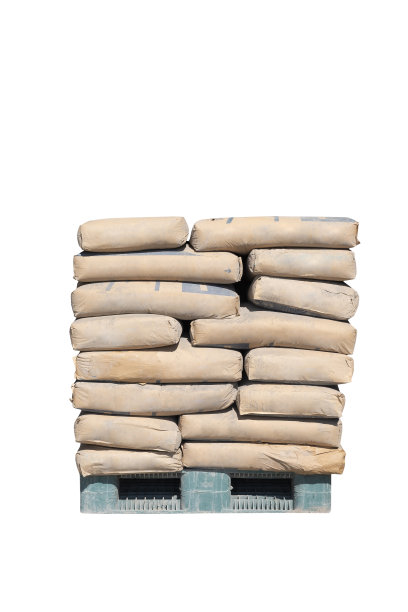 水泥粉袋堆叠在托盘上孤立的白色背景图片下载