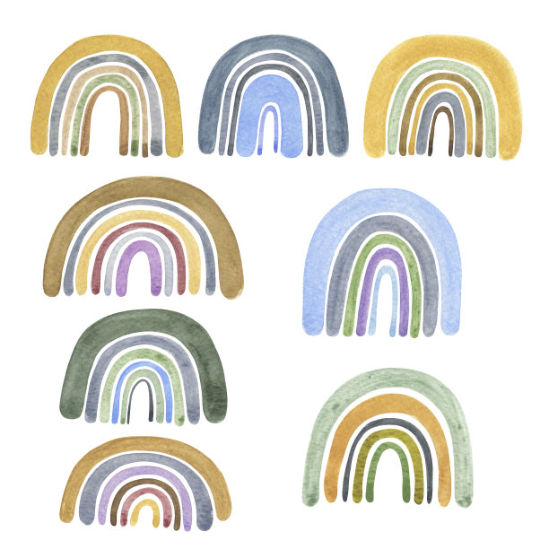 波西米亚彩虹集水彩斯堪的纳维亚插图，婴儿淋浴概念手绘设计元素，时尚图案完美的幼儿园装饰，儿童海报，纸工艺品，积极的剪贴画，纸工艺品图片下载