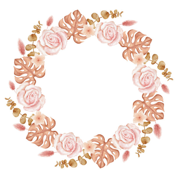 水彩波西米亚热带干花花环图片下载