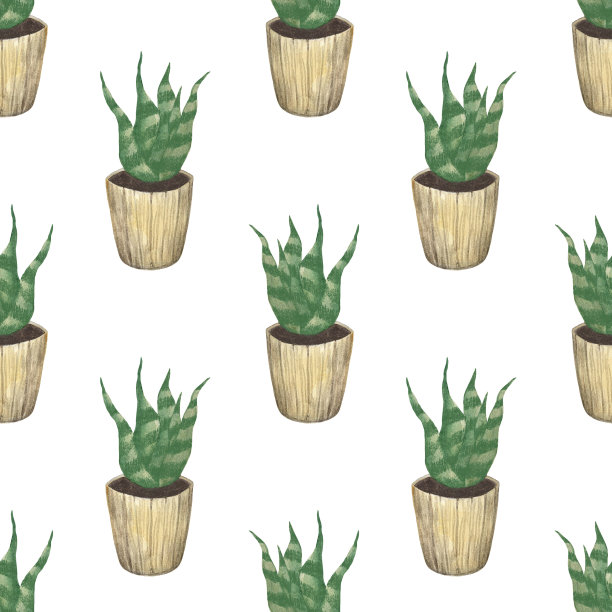 手绘盆栽简单无缝图案图片下载