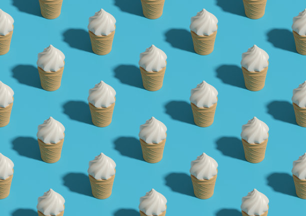 香草冰淇淋甜筒。等距无缝模式。3 d演示。图片下载