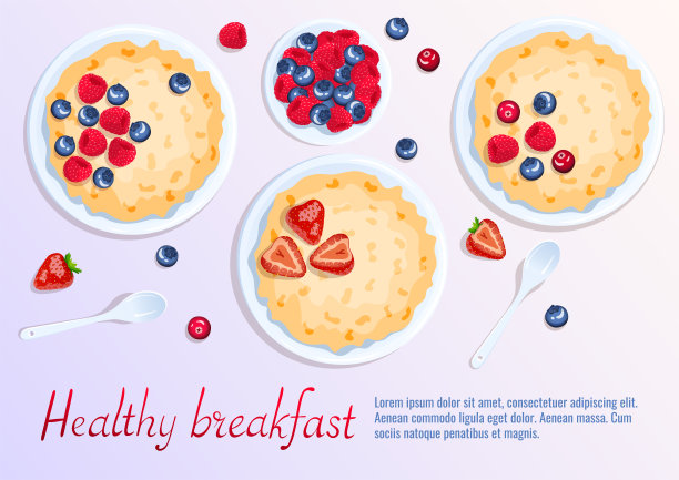 粥和浆果，勺子附近。图片下载