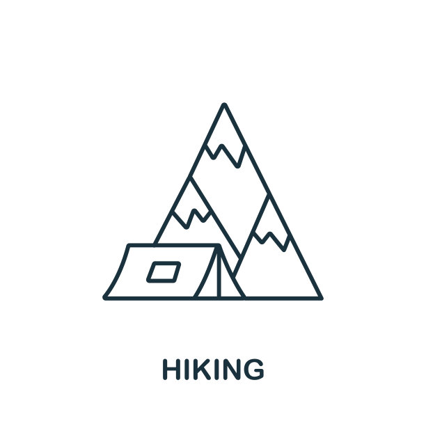 徒步图标从爱好收集。简单的线条元素徒步符号模板，网页设计和信息图图片下载