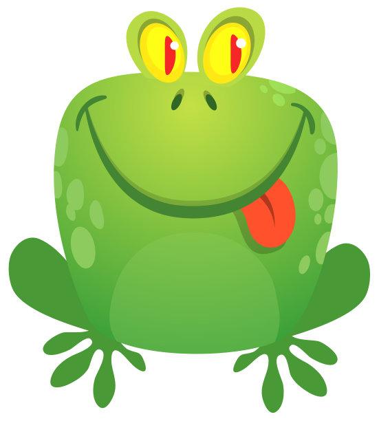 有趣的绿色青蛙卡通人物设计。矢量插图孤立图片下载