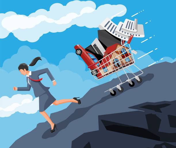 女商人从购物车跑开图片下载