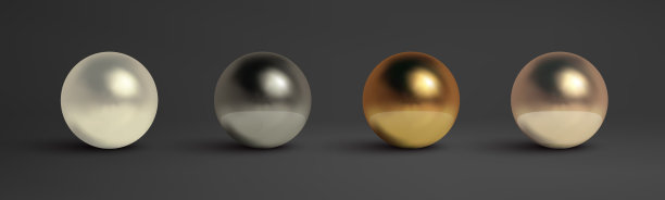 抽象金属球组。珍珠、黑色金属、铜、银。矢量金色球体孤立物体上黑色。铬球银金属球图片下载