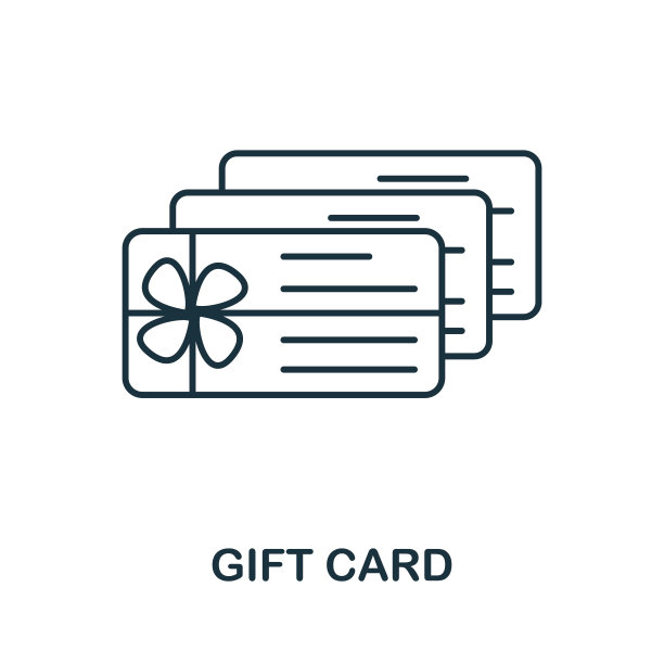 礼品卡图标。线条风格元素从忠诚计划收集。薄礼品卡图标模板，信息图和更多图片下载