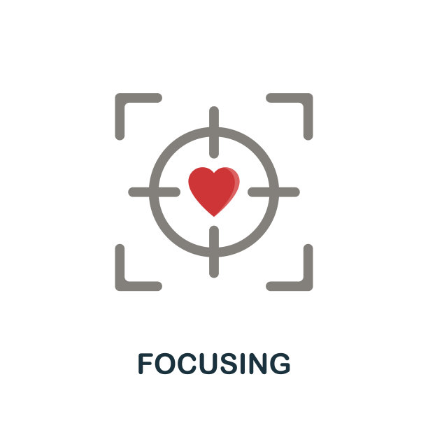 聚焦平面图标。彩色标志从生产力收集。创意聚焦图标插图的网页设计，信息图和更多图片下载
