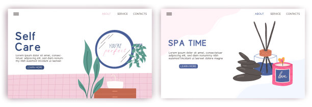 自我护理和水疗时间着陆页面设置，平面矢量插图在白色背景。图片下载