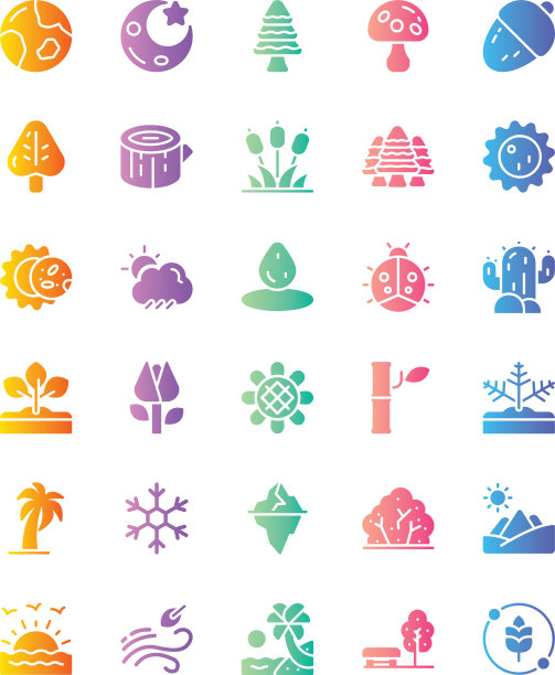 自然图标设置30孤立在白色背景图片下载