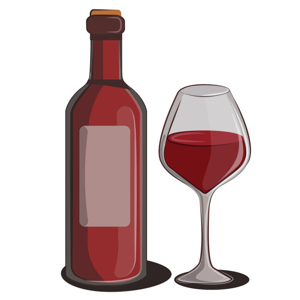 酒精瓶葡萄酒葡萄酒杯平面矢量简约的红酒孤立在白色的恢复和酒吧菜单图片下载