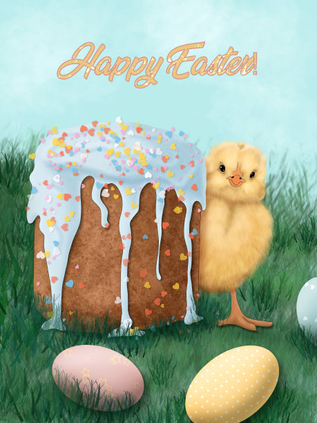 复活节明信片，可爱的小妞图片下载