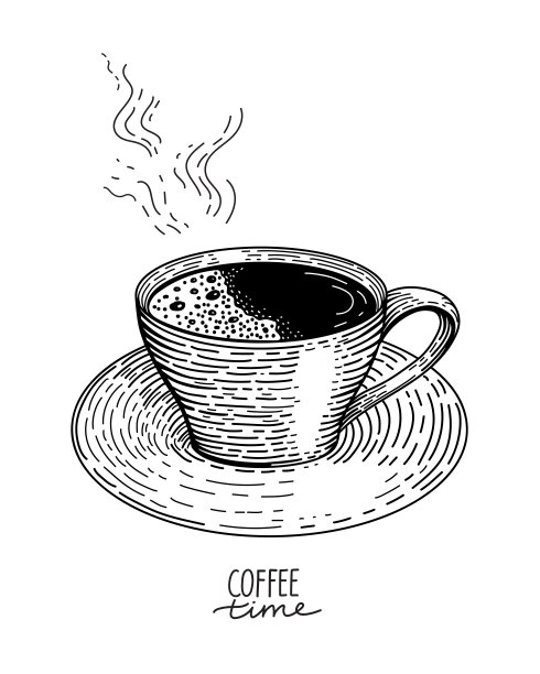 一杯新鲜咖啡素描图形。的矢量插图。图片下载