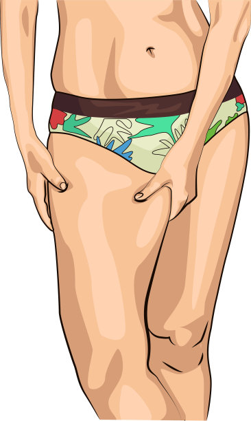 女孩用双手夹住腿的褶皱。图片下载