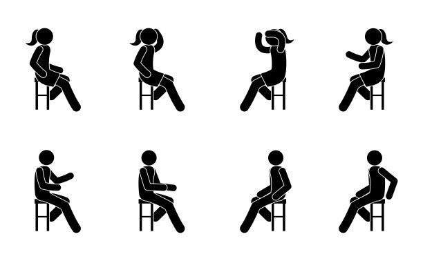 坐在椅子上的男女工作会议插画，简笔画图标，办公室工作人员孤立象形图图片下载