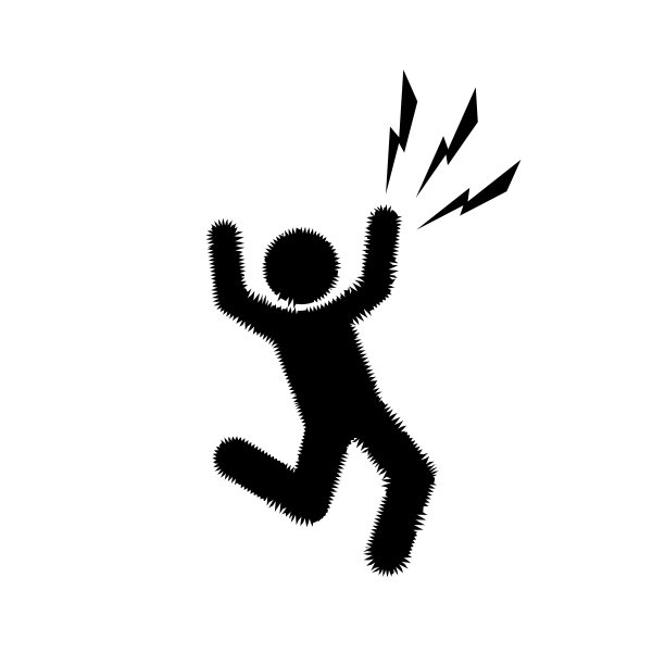 触电图标、警告标志、危险人员、闪电放电、矢量隔离象形图图片下载