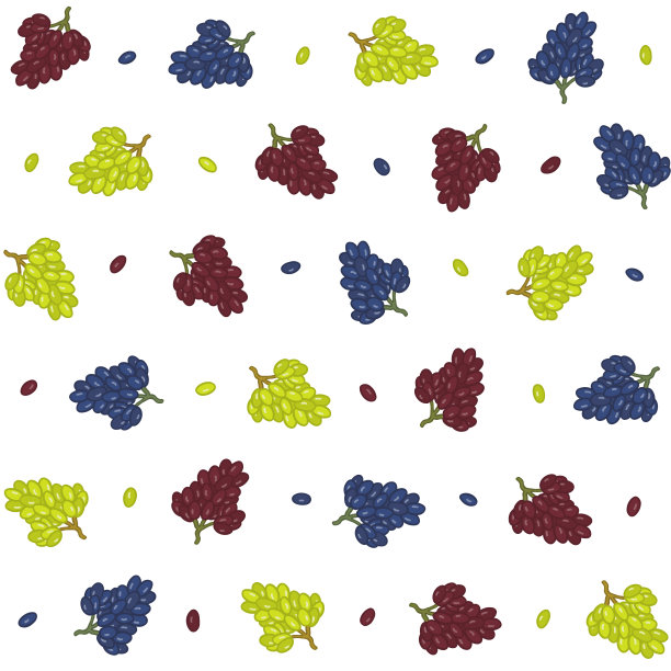 无缝无尽矢量模式的葡萄在绿色，粉红色和蓝色的白色背景。夏季水果浆果图案。图片下载