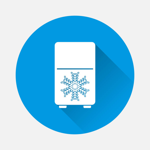 冰箱冰箱图标卡通风格图标蓝色背景。带有长阴影的平面图像。图片下载