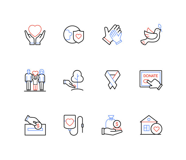 关怀和志愿服务-线设计风格的图标图片下载