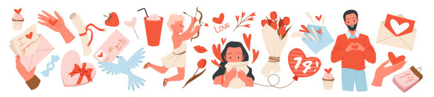 可爱的情人节问候和庆祝元素广泛集合图片下载