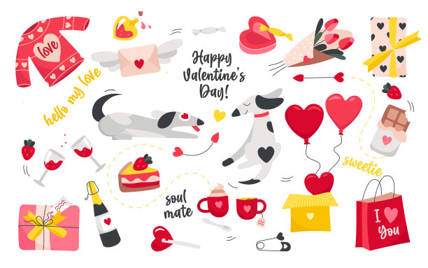 一套不同的浪漫和温暖的情人节标志图片下载