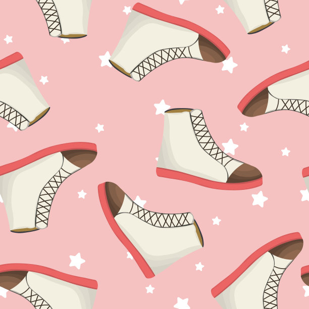 无缝图案与浅米色女鞋。运动鞋在平坦的风格。皮靴侧视图。平面设计。图片下载