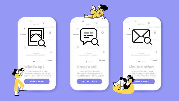搜索设置图标。图像搜索，消息搜索，邮件搜索。Magnyfying玻璃的概念。UI手机应用屏幕。矢量线图标的业务和广告图片下载