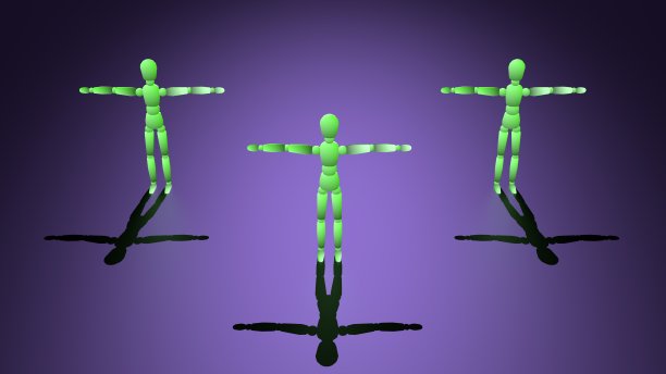 霓虹灯人体模型3D模型。3 d渲染插图。三个绿色霓虹灯人。图片下载