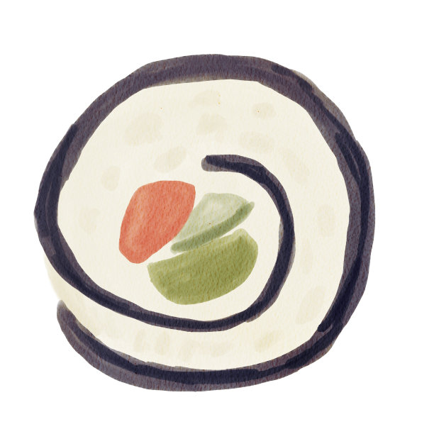 三文鱼水彩卷。日本的亚洲食物。升华隔离设计元素。手绘插图最美味的项目，贴纸，墙壁艺术，邀请图片下载