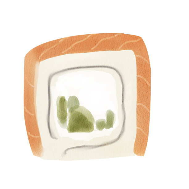 水彩卷，三文鱼和奶油。日本的亚洲食物。升华隔离设计元素。手绘插图最美味的项目，贴纸，墙壁艺术，邀请图片下载