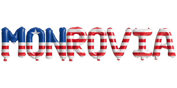 蒙罗维亚首都气球的3d插图，白色上印有利比里亚国旗的颜色图片下载
