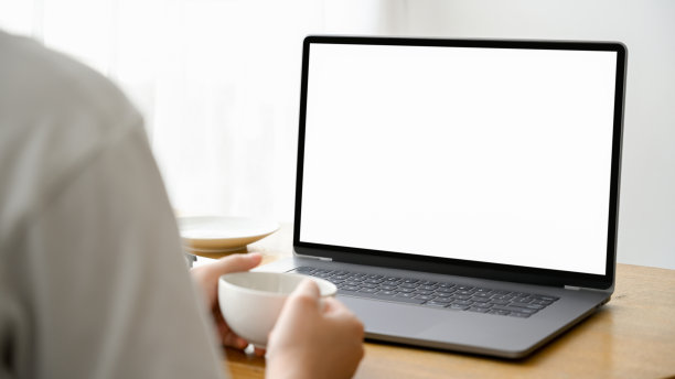 女性在咖啡馆远程工作，用笔记本电脑工作。图片下载