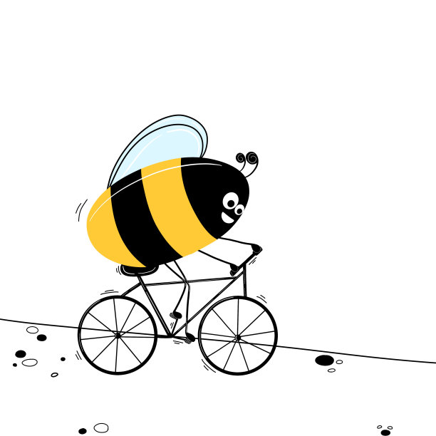 骑自行车的搞笑蜜蜂。手写插图。数字插图图片下载