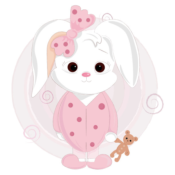 可爱的白色小兔子穿着粉红色的睡衣图片下载