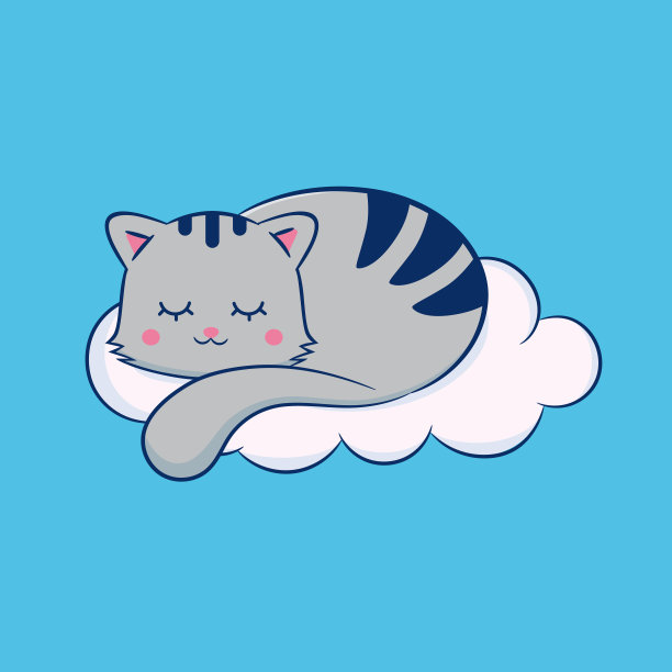 灰猫睡在云上。图片下载