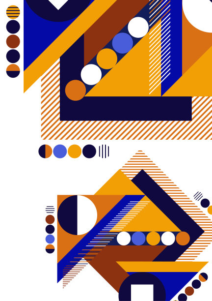 现代抽象小册子具有几何形状，圆形，正方形，线条。最小粗体建筑风格向量集与图形模板。图片下载