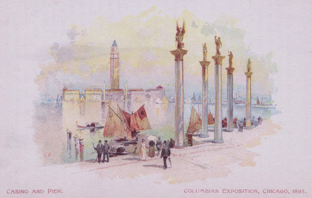 哥伦比亚博览会，芝加哥，1893年，赌场大楼和码头图片下载