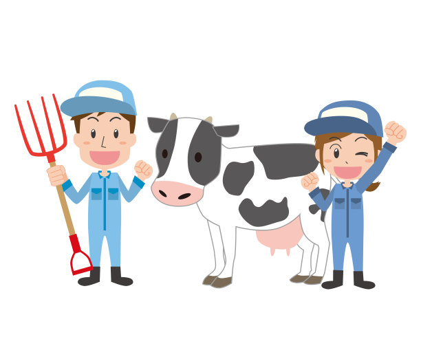 奶牛场的男人，女人，奶牛图片下载